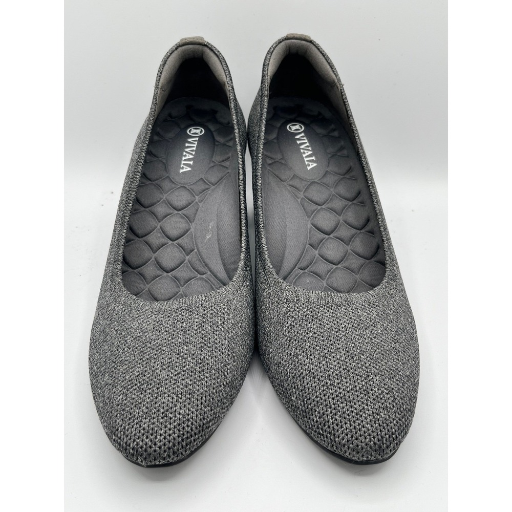 Vivaia Stella Dark Grey Knit Block Heel Pumps Women Size 38 Round Toe Shoes